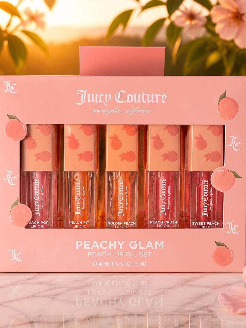 Juicy Couture Peachy Glam Lip Oil Set 5 Pc Peach Collection New